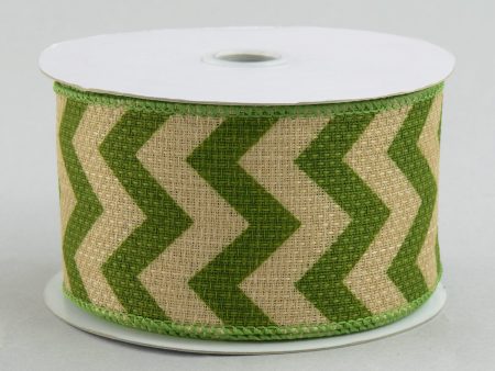 2.5  Faux Burlap Chevron Ribbon: Moss Green (10 Yards) For Discount