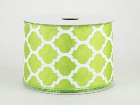 2.5  Satin Quatrefoil Lattice Ribbon: Lime Green (10 Yards) Supply