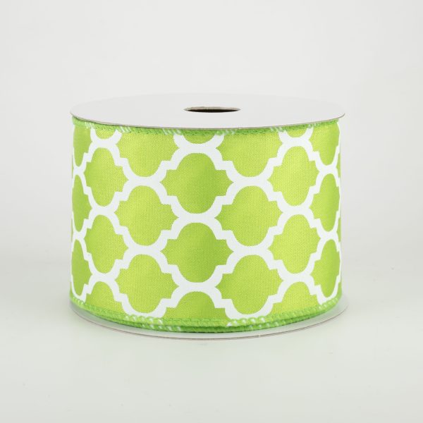 2.5  Satin Quatrefoil Lattice Ribbon: Lime Green (10 Yards) Supply