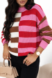 Pink Stripe Color Block High Neck Drop Shoulder Loose Sweater Online