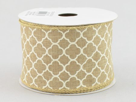 2.5  Quatrefoil Ribbon: Tan & Ivory (10 Yards) Fashion