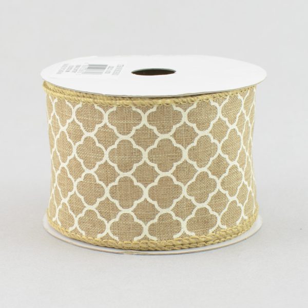 2.5  Quatrefoil Ribbon: Tan & Ivory (10 Yards) Fashion