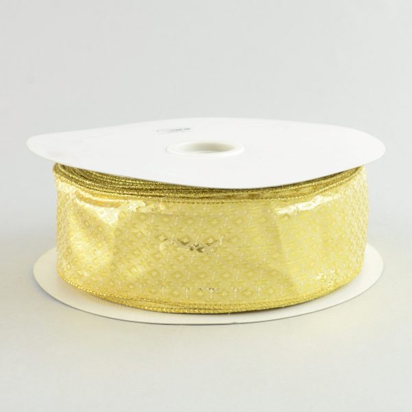 2.5  Gold Lamé Diamond Pattern Ribbon (50 Yards) Supply