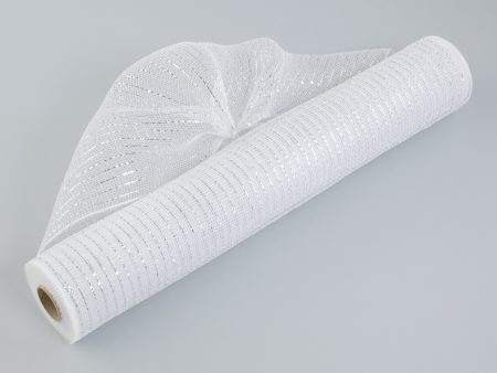 21  Poly Deco Mesh: White w  Silver Foil Online Sale