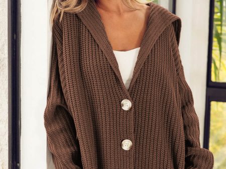 Brown Chunky Knit Lapel Collar Button up Cardigan Hot on Sale