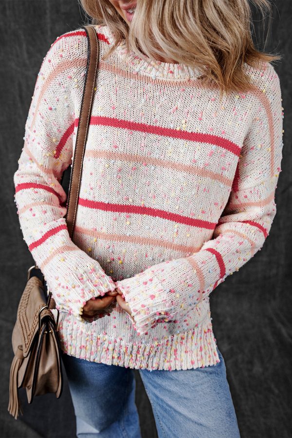 Pink Striped Confetti Knit Sweater For Cheap