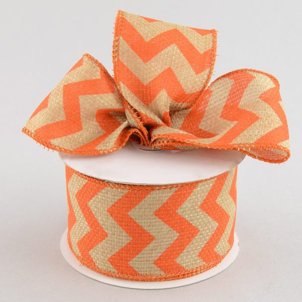 2.5  Faux Burlap Chevron Ribbon: Orange (10 Yards) Online Hot Sale