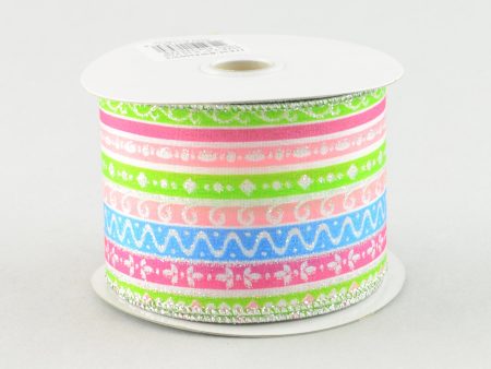 2.5  Lime Pink Blue Multi-Stripe Ribbon (10 Yds) Cheap