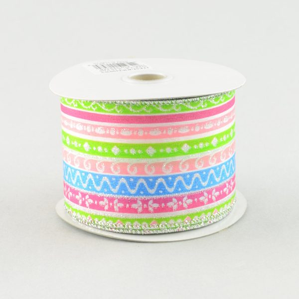 2.5  Lime Pink Blue Multi-Stripe Ribbon (10 Yds) Cheap