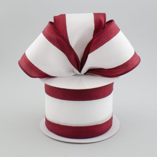 2.5  Satin Team Stripe Ribbon: Burgundy & White (10 Yards) Online Sale