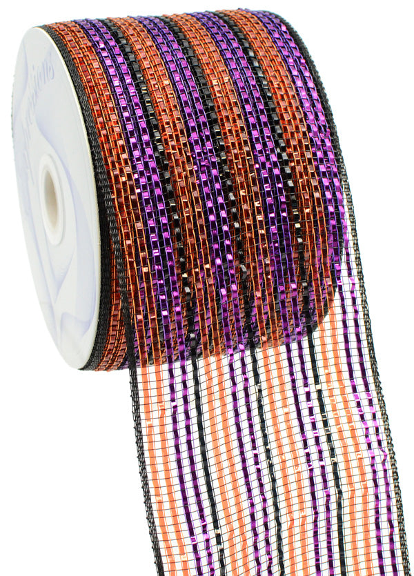 4  Poly Deco Mesh Ribbon: Deluxe Wide Foil Orange Black Purple Hot on Sale