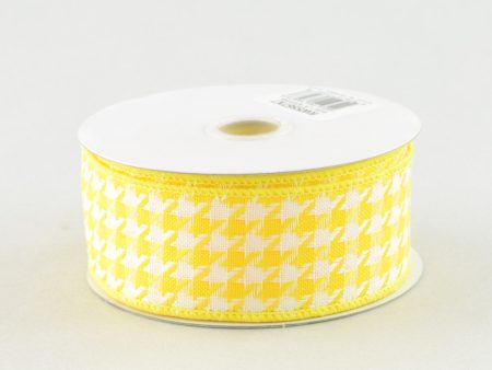 1.5  Yellow & White Houndstooth Ribbon (10 Yards) Fashion