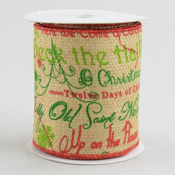 4  Faux Burlap Christmas Songs Ribbon: Red & Green (10 Yards) Sale