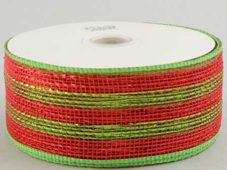 2.5  Poly Deco Mesh Ribbon: Metallic Red Lime Stripe Online