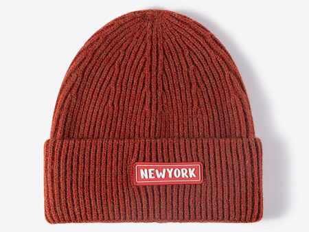 NEWYORK Patch Rib-Knit Cuffed Beanie For Sale