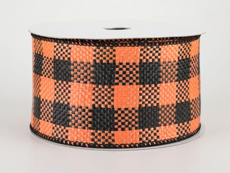 2.5  Water Resistant Woven Faux Jute Check Ribbon: Orange & Black (10 Yards) Sale