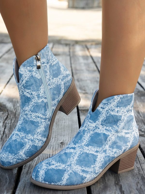 Printed Block Heel Boots with Side Zip For Discount