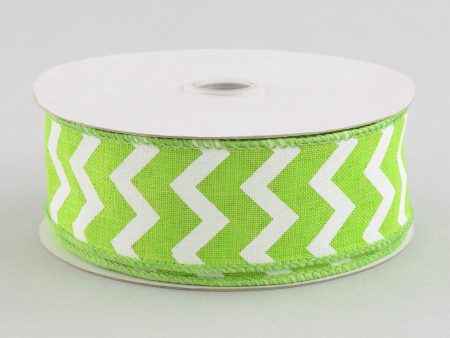 1.5  Canvas Chevron Ribbon: Lime Green & White (10 Yards) For Cheap