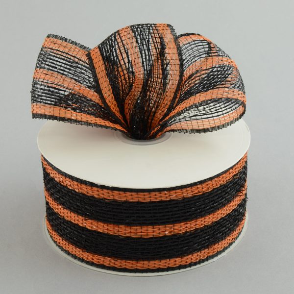 2.5  Poly Deco Mesh Ribbon: Metallic Black Orange Stripe For Cheap