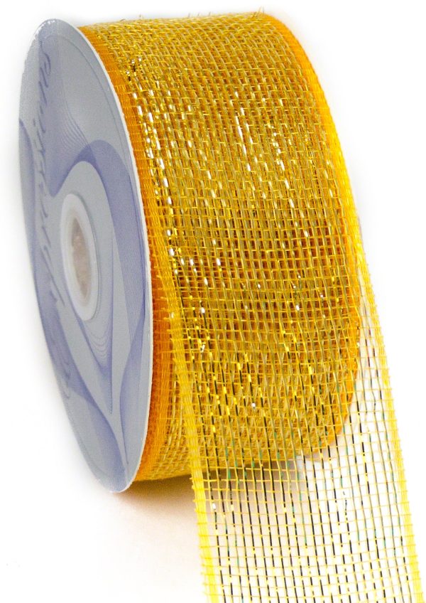 2.5  Poly Deco Mesh Ribbon: Metallic Gold For Discount