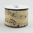 2.5  Canvas Ribbon Beige With Black Music Notes (10 Yards) For Cheap