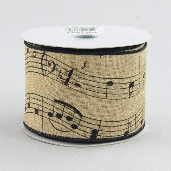 2.5  Canvas Ribbon Beige With Black Music Notes (10 Yards) For Cheap