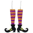 16  Metallic Foam Glittered Witch Leg Pair: Purple & Orange For Sale