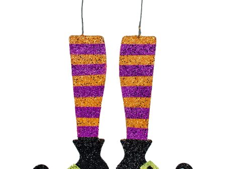 16  Metallic Foam Glittered Witch Leg Pair: Purple & Orange For Sale