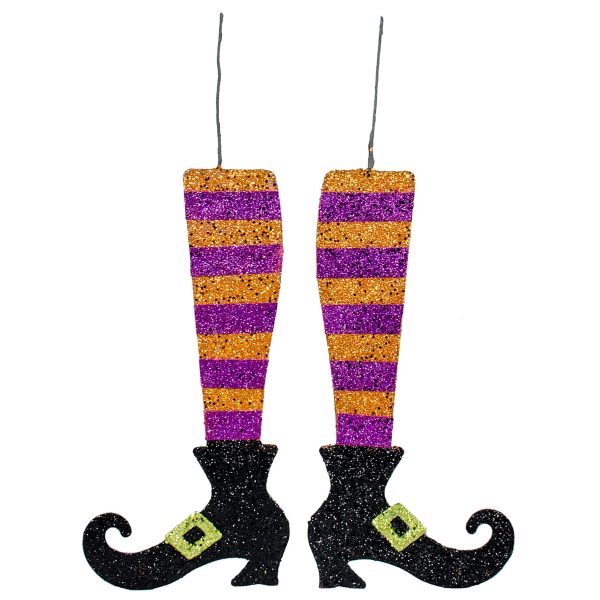 16  Metallic Foam Glittered Witch Leg Pair: Purple & Orange For Sale