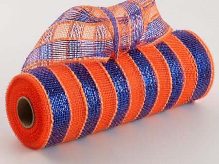 10  Poly Deco Mesh: Metallic Orange Blue Stripe Fashion