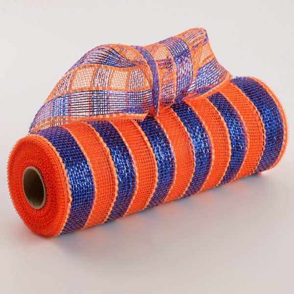 10  Poly Deco Mesh: Metallic Orange Blue Stripe Fashion