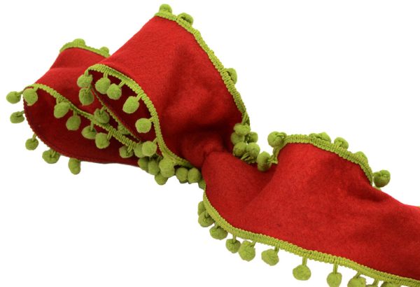 4  Pom Pom Ribbon: Red & Lime (5 Yards) For Discount