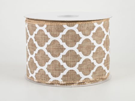 2.5  Canvas Quatrefoil Lattice Ribbon: Natural & White (10 Yards) Online Hot Sale