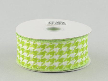 1.5  Lime Green & White Houndstooth Ribbon (10 Yards) For Discount