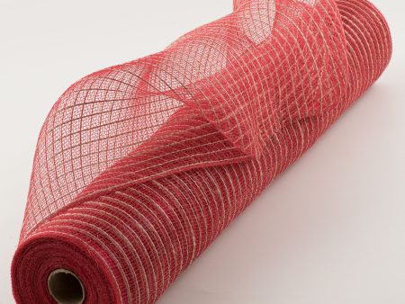 21  Poly Jute Deco Mesh: Natural & Red Thin Stripe (10 Yards) Sale