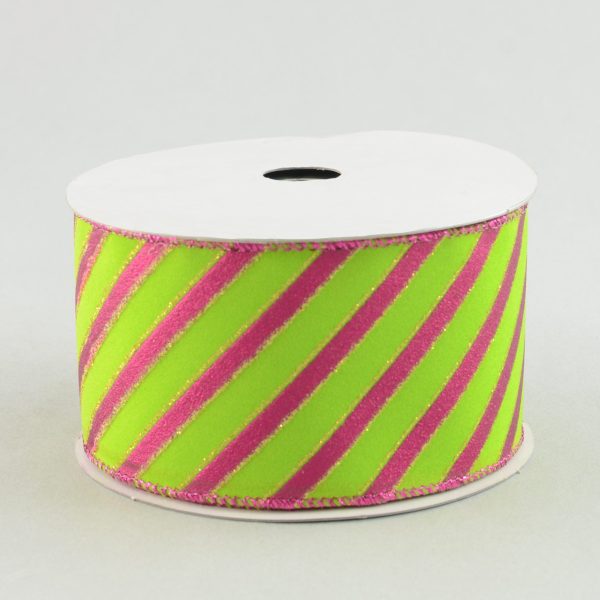 2.5  Lime and Fuchsia Stripe Ribbon (10 Yards) Online now