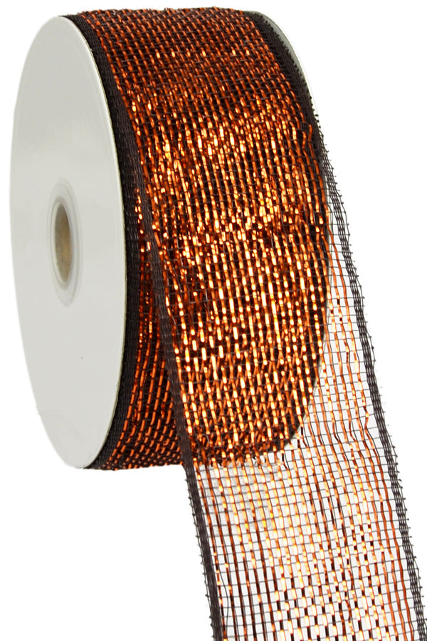 2.5  Poly Deco Mesh Ribbon: Metallic Chocolate Copper For Cheap