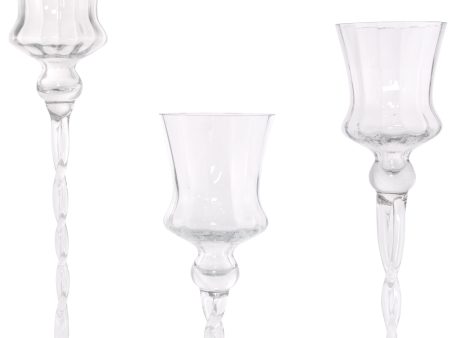 12 -20  Clear Glass Candle Holders (Set of 3) For Sale