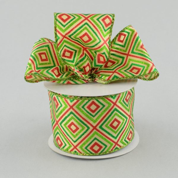 2.5  Glitter Diamond Ribbon: Tan, Red, Lime, Green (10 Yards) Online now