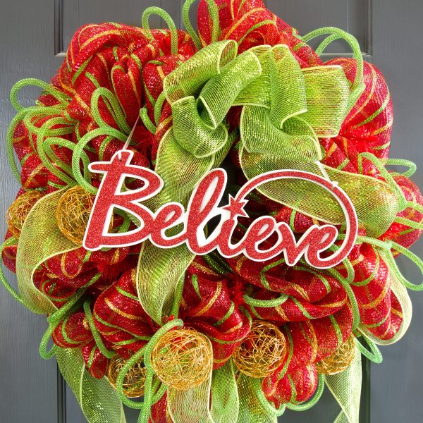 14  Glittered Believe Word Sign: Red & White Online Hot Sale