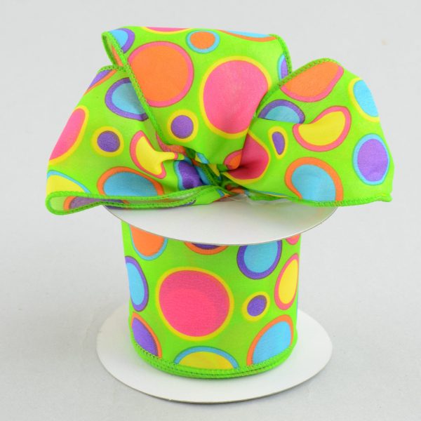 2.5  Multi-Colored Polka Dot Ribbon: Lime Green Fashion