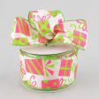 2.5  Satin Presents Ribbon: White, Fuchsia, Lime (10 Yards) Sale