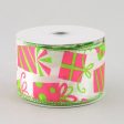 2.5  Satin Presents Ribbon: White, Fuchsia, Lime (10 Yards) Sale