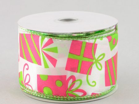 2.5  Satin Presents Ribbon: White, Fuchsia, Lime (10 Yards) Sale