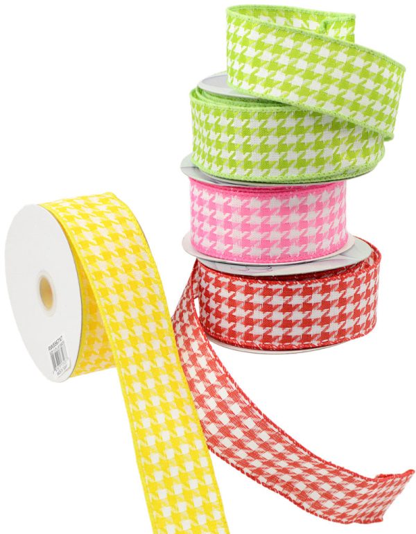 1.5  Lime Green & White Houndstooth Ribbon (10 Yards) For Discount