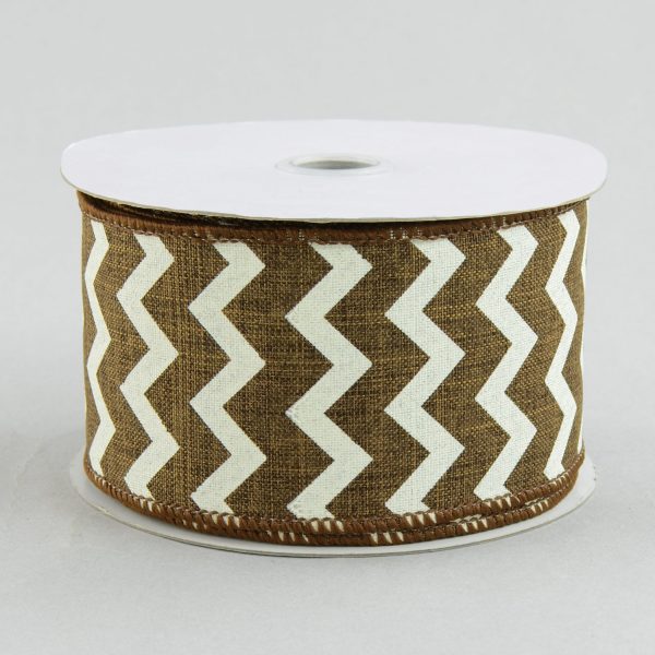 2.5  Canvas Chevron Ribbon: Brown & Ivory (10 Yards) For Cheap