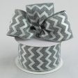 2.5  Grey Canvas Ribbon With Metallic Silver Chevron Pattern (10 yards) on Sale