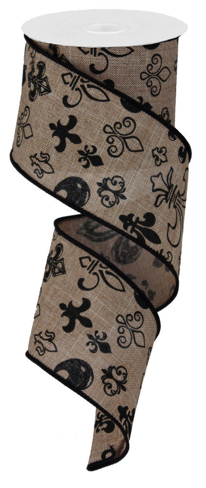 2.5  Canvas Black Fleur de Lis Ribbon (10 Yards) Online Hot Sale