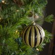 100MM Round Vertical Stripe Metallic Ball Ornament: Black & Gold Online now