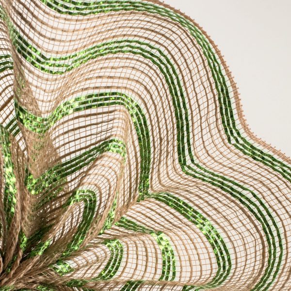 10  Poly Jute Deco Mesh: Natural & Green Laser Metallic Stripe (10 Yards) For Cheap